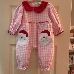 Pink Gingham Santa Baby Romper